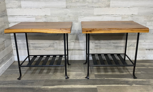 Set Of 2 Live Edge & Wrought Iron End Tables