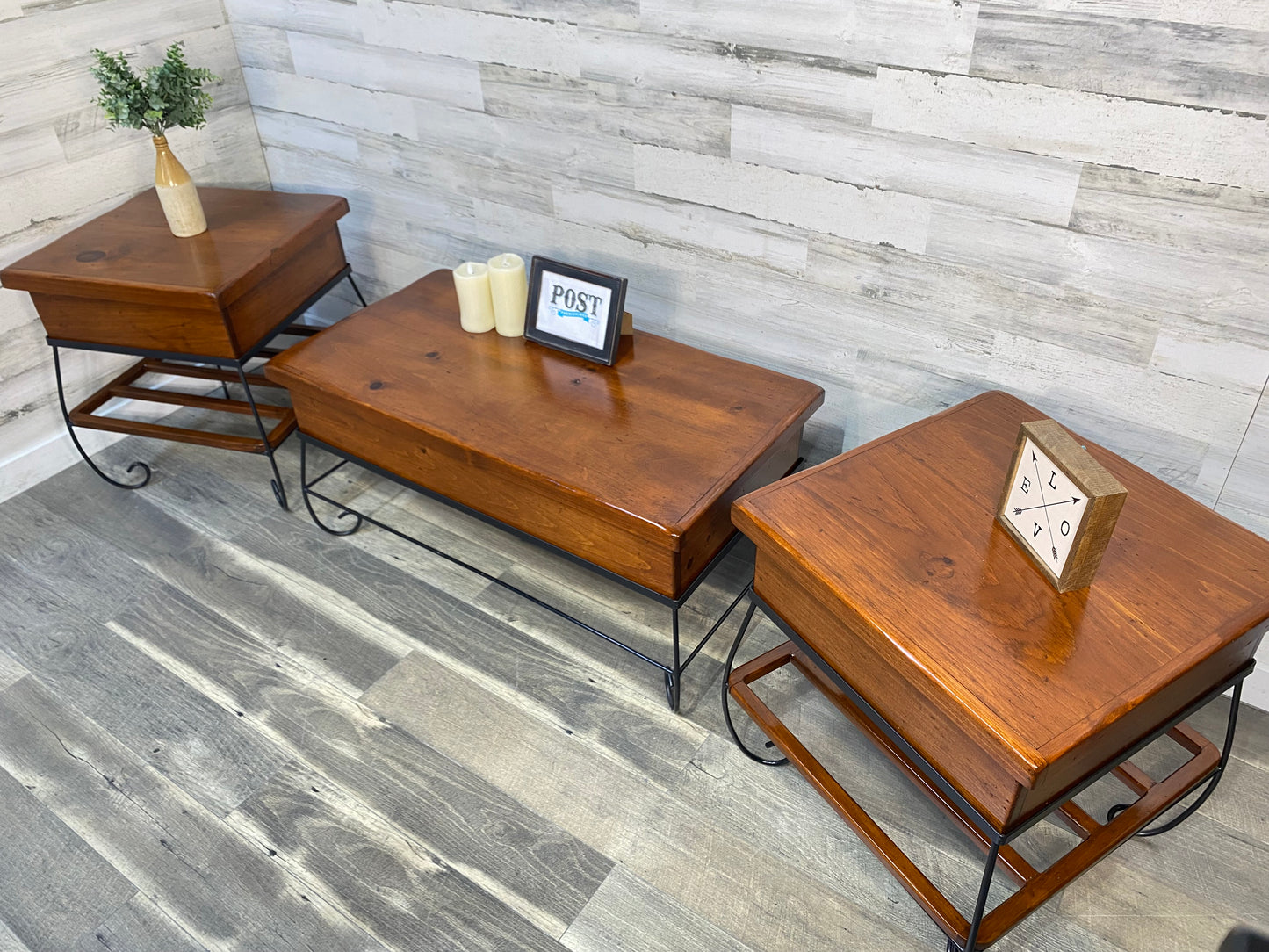 Set Of 3 Rustic Coffee & End Table Set