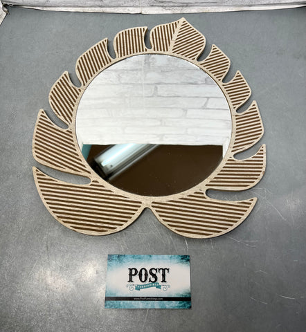 Wooden Monstera Leaf Mirror