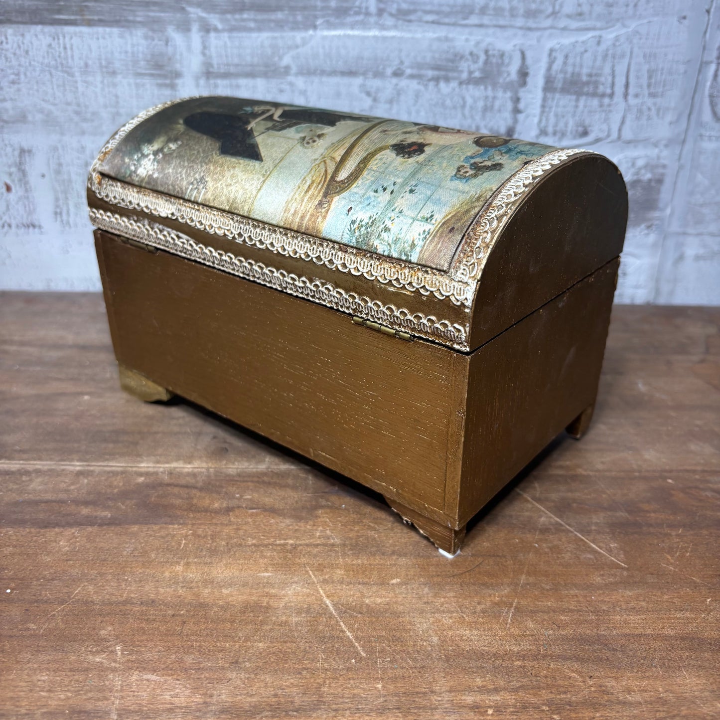 Vintage Wooden Silk Top Jewelry Box