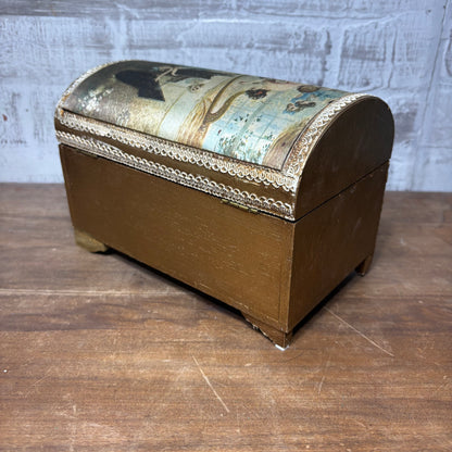 Vintage Wooden Silk Top Jewelry Box