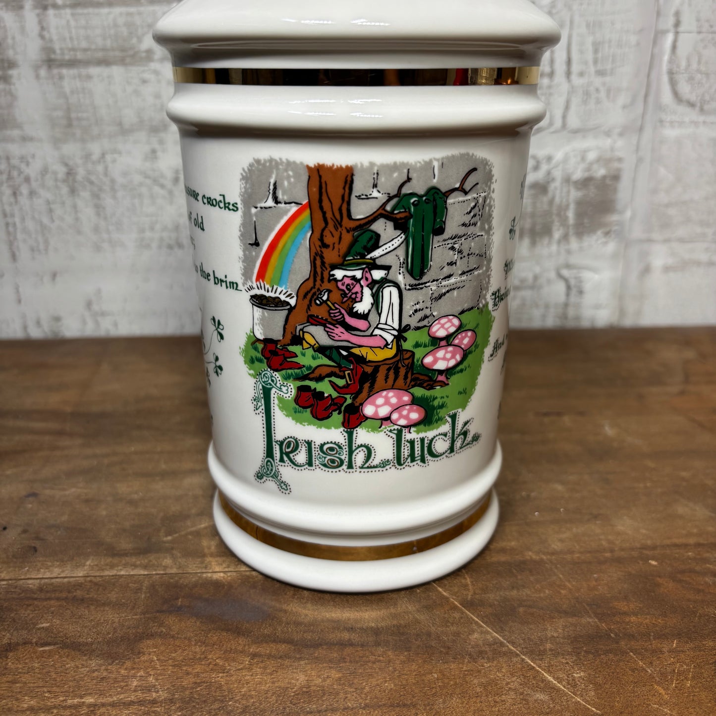 Vintage 1972 Old Fitzgerald Irish Luck Ceramic Decanter