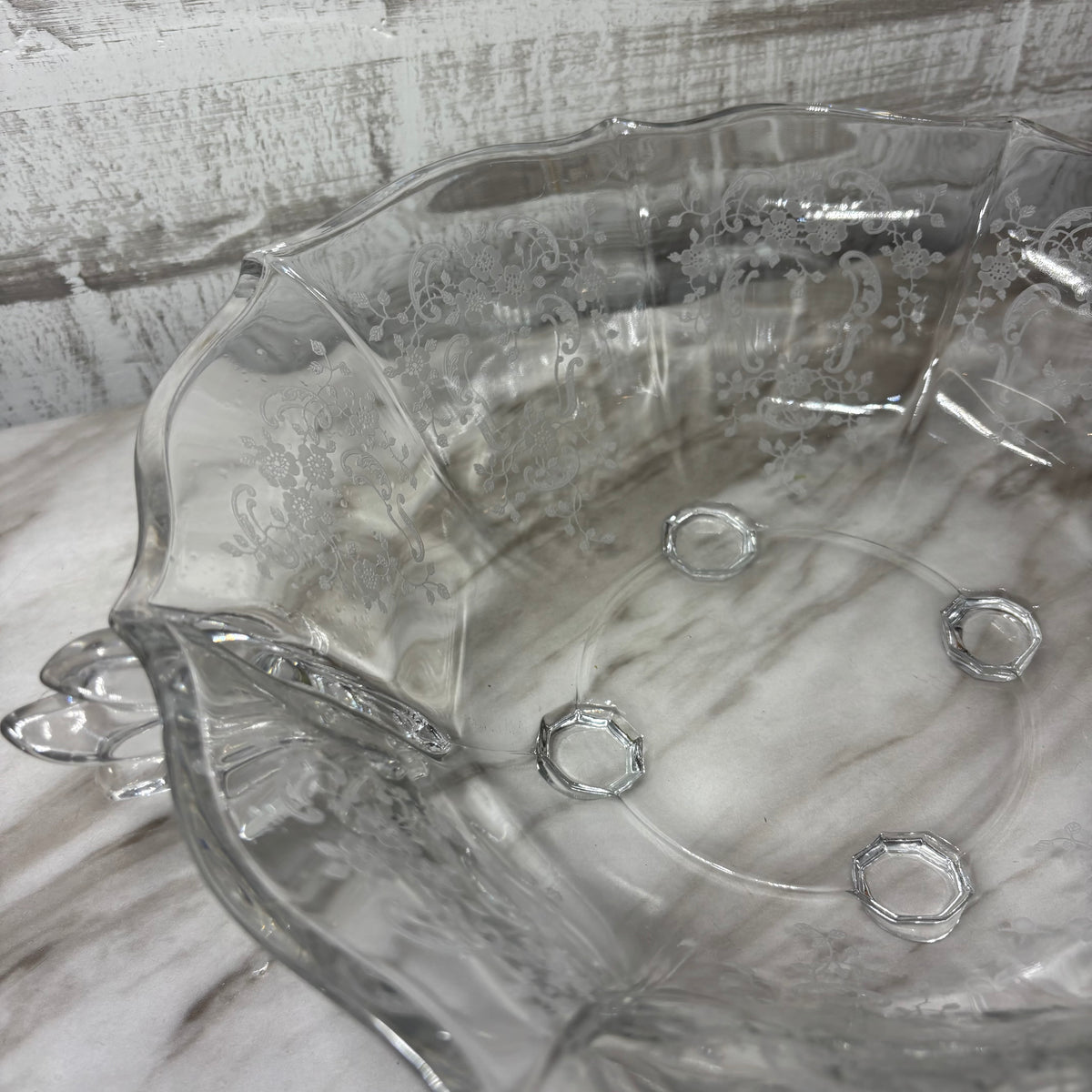 Vintage Fostoria Glass Etched Footed Serving Bowl