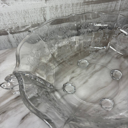 Vintage Fostoria Glass Etched Footed Serving Bowl