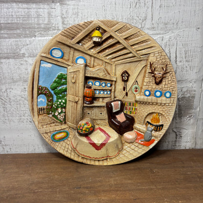 Vintage 3D Relief Wall Plaque “Cozy Cottage Daydream”