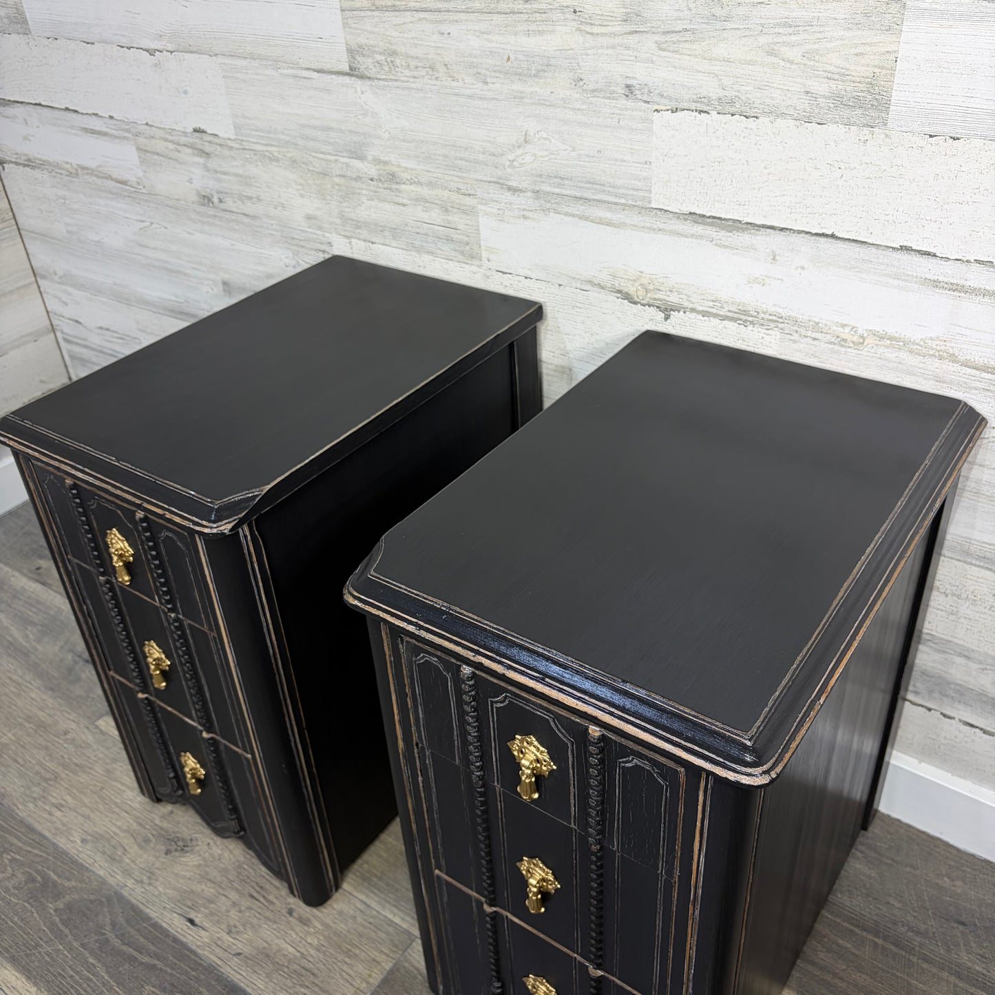 Set Of 2 Antique Black Nightstands