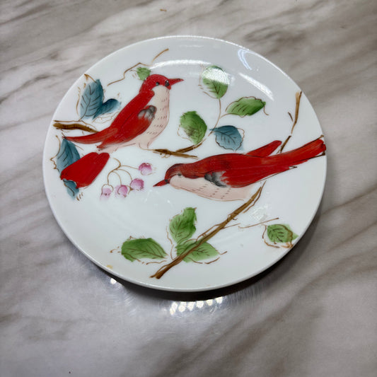 Vintage Hand-Painted Porcelain Red Bird Decorative Plate