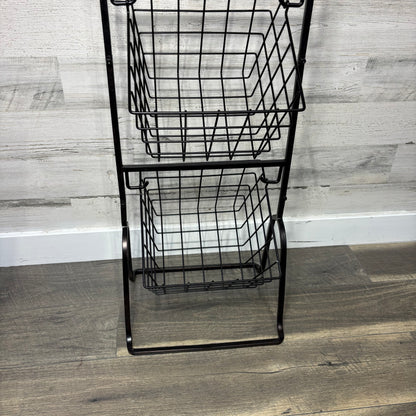 Freestanding Three Tier Metal Market Basket Storage Stand
