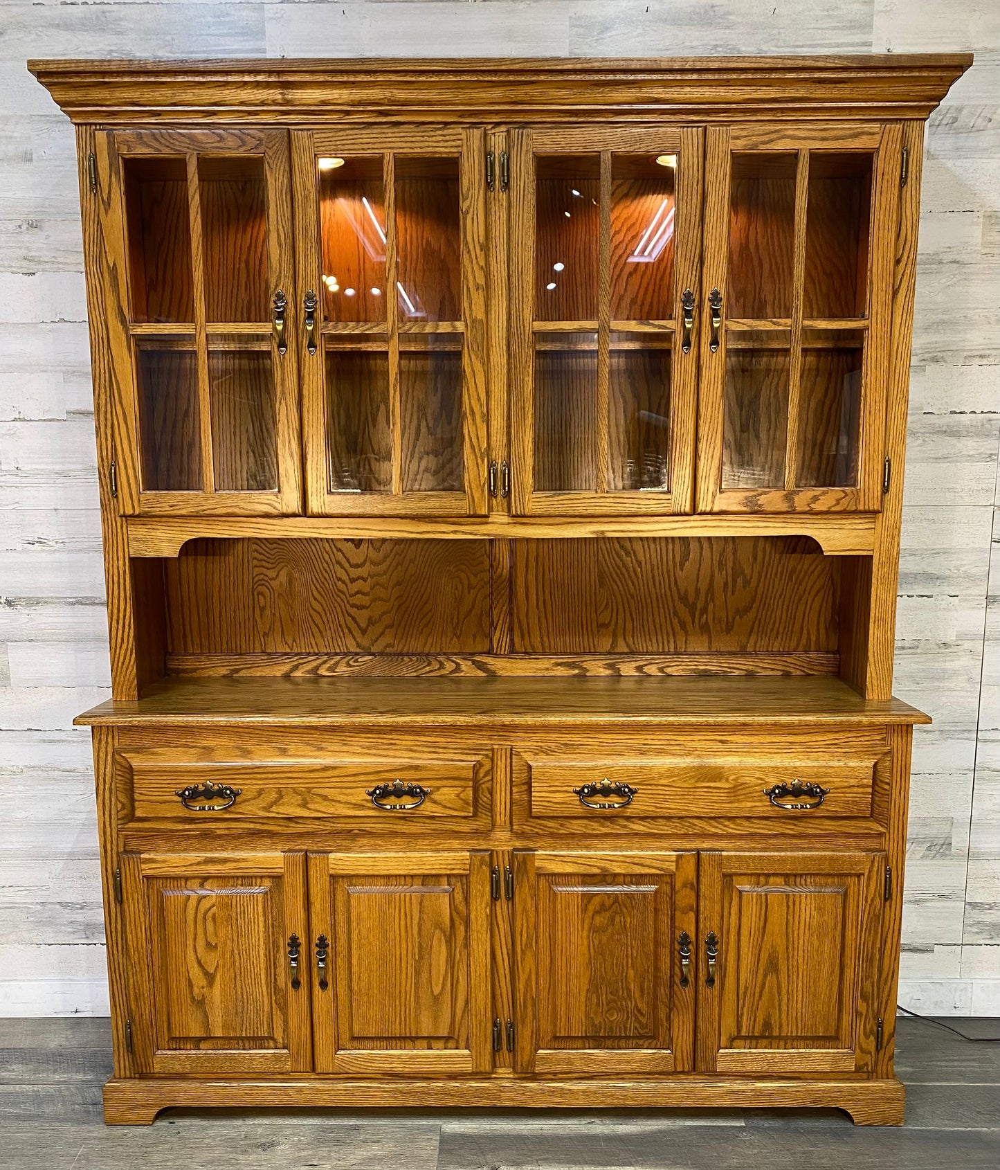 2pc Oak China Hutch