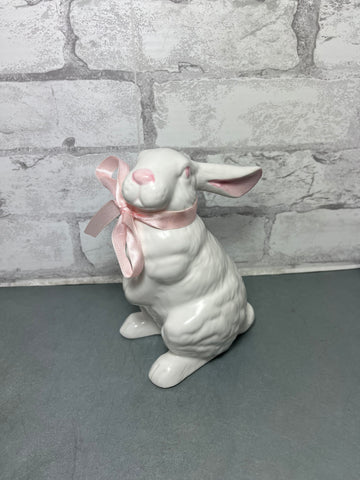 Pink Ribbon Ceramic Bunny