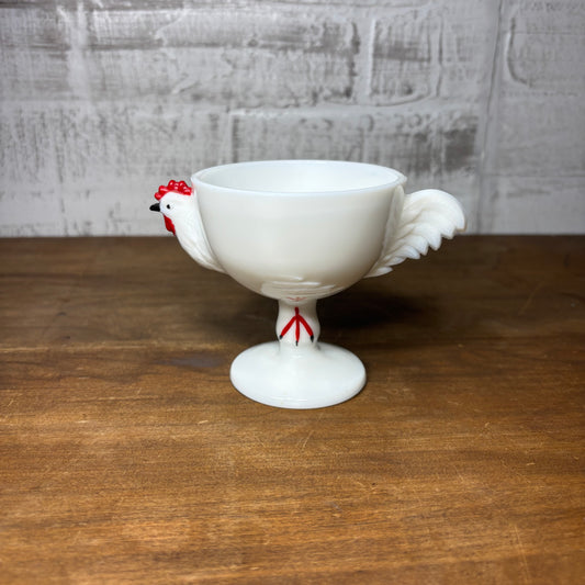Vintage Westmoreland Milk Glass Rooster Pedestal Custard Egg Cup