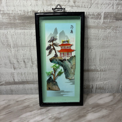 Vintage 3D Mother Of Pearl Shadow Box Asian Wall Art