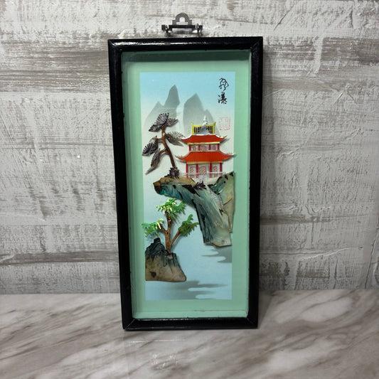 Vintage 3D Mother Of Pearl Shadow Box Asian Wall Art