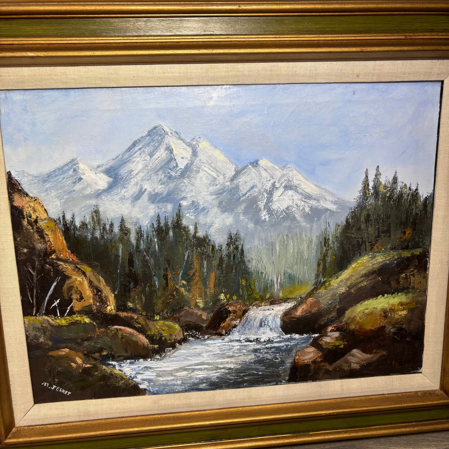 Vintage Mountain Scenic Original Oil Painting By Artist M. Jeskey