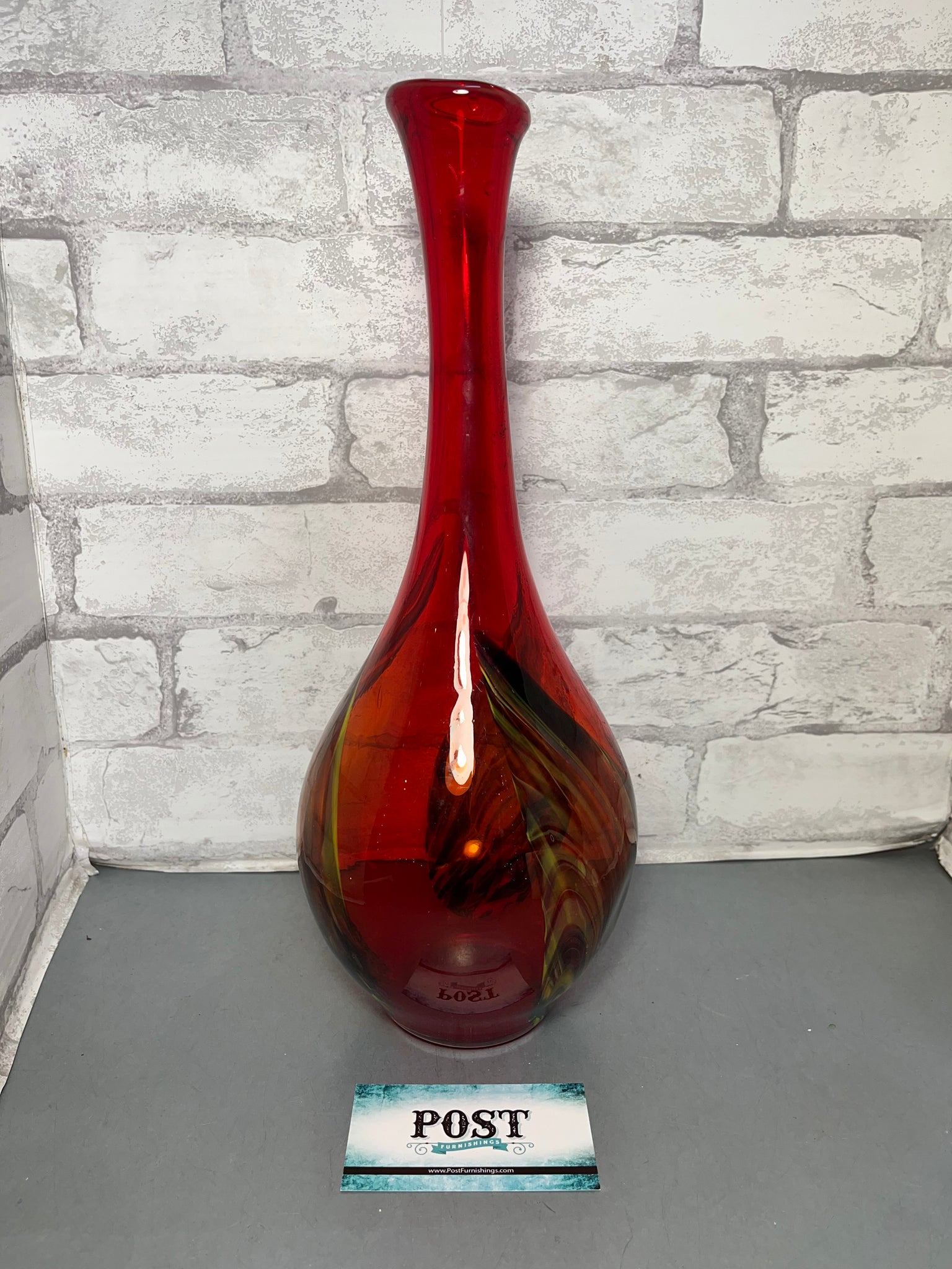 Hand Blown Red And Yellow Glass Vase