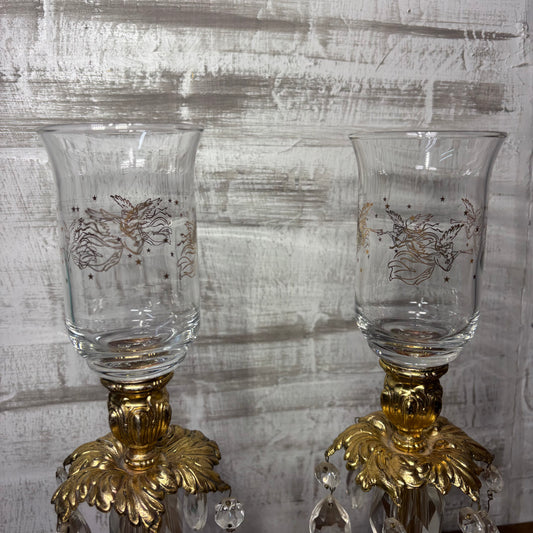 Pair Of Hollywood Regency Style Ornate Brass Candle Holders