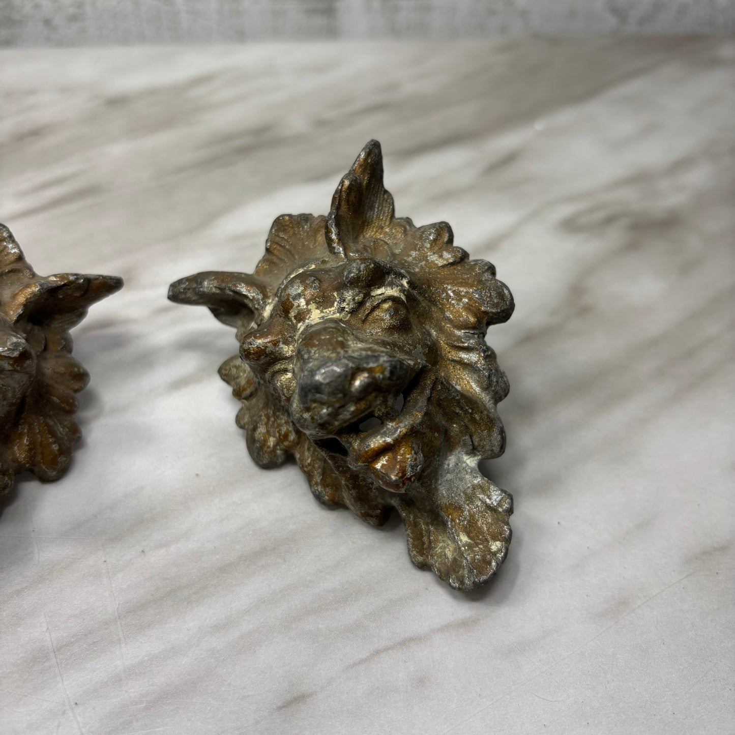 Vintage Brass Lion Head Drawer Pulls