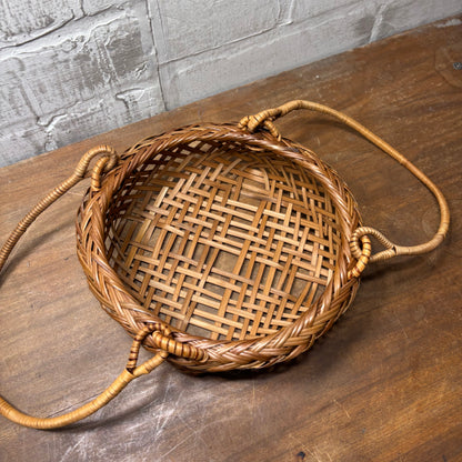 Mid Century Rattan Basket W/ Handles