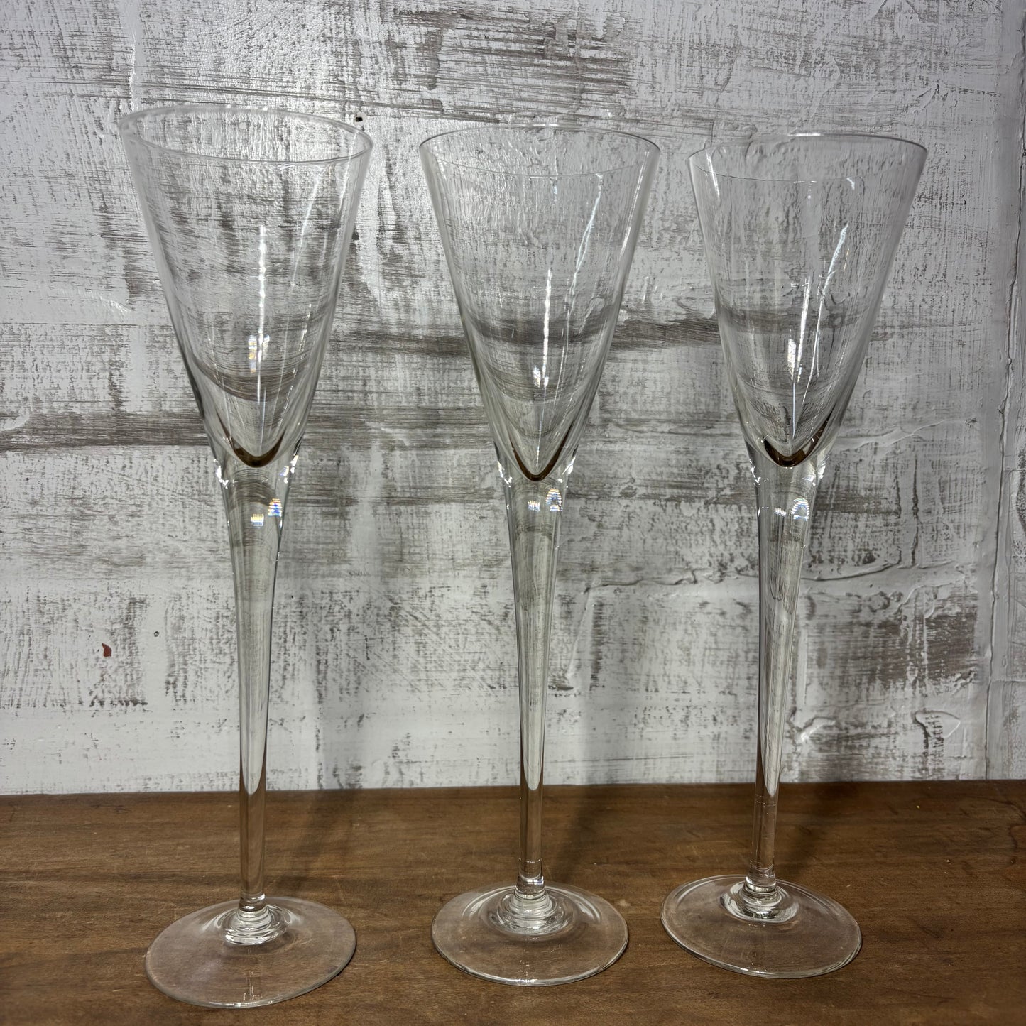 Vintage Tall Crystal Fluted Champagne Glasses Set Of 3