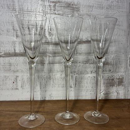Vintage Tall Crystal Fluted Champagne Glasses Set Of 3