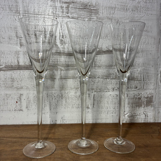 Vintage Tall Crystal Fluted Champagne Glasses Set of 3 Table