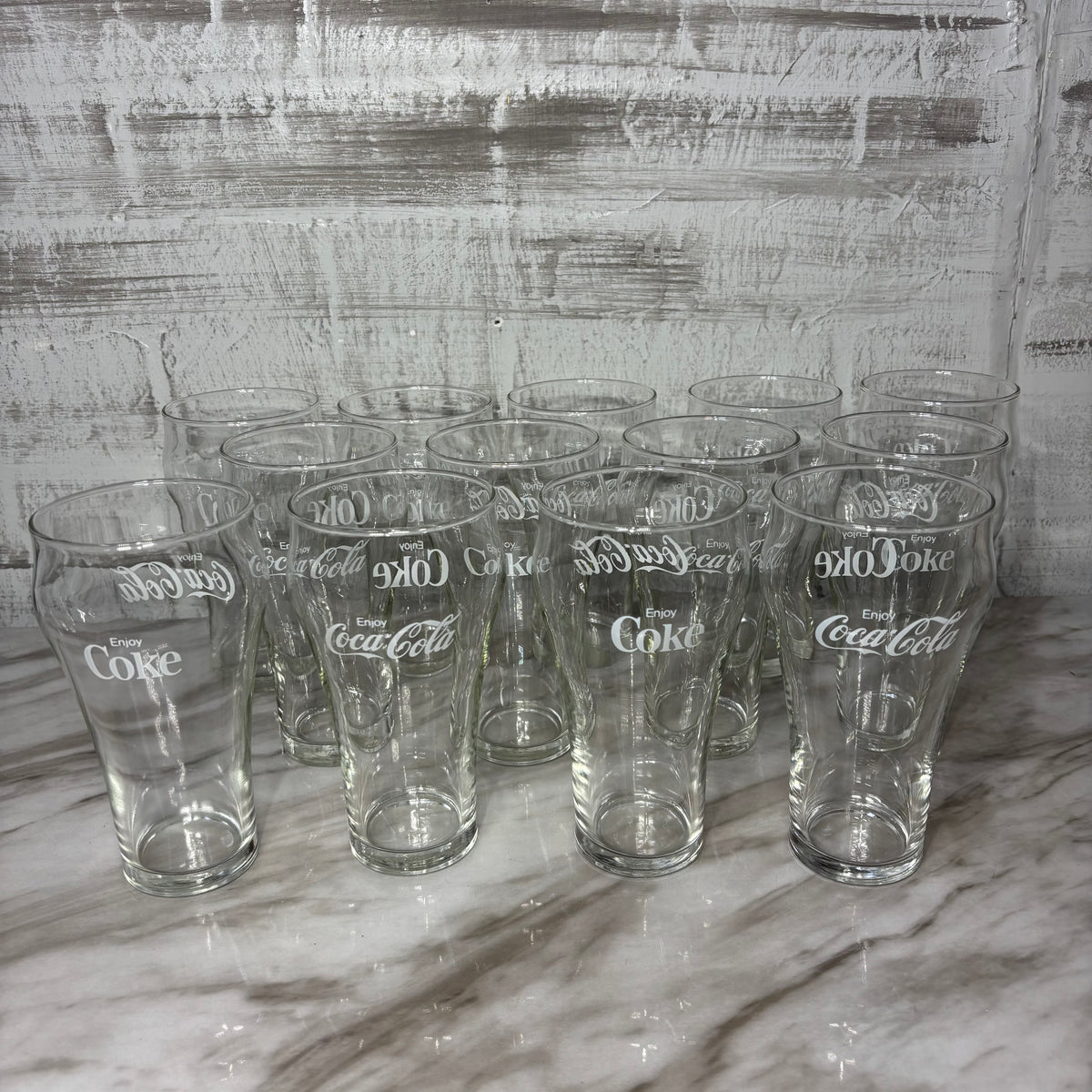 Vintage Coca-Cola White Logo "Enjoy Coke" Clear Drinking Glass Set Of 13