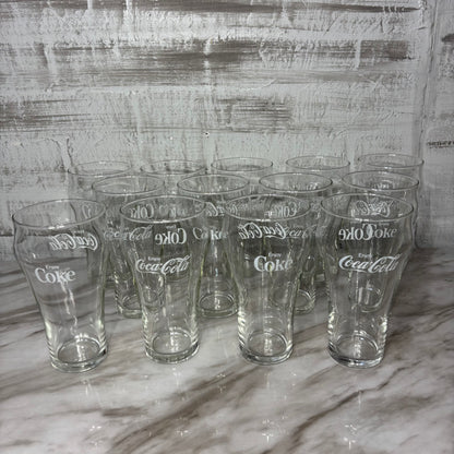 Vintage Coca-Cola White Logo "Enjoy Coke" Clear Drinking Glass Set Of 13