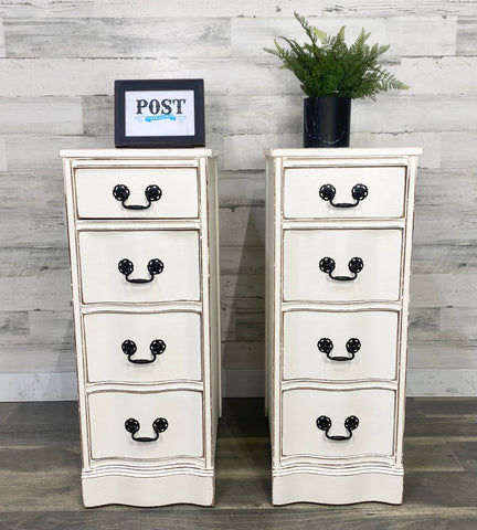 Set Of 2 Tall White Nightstands