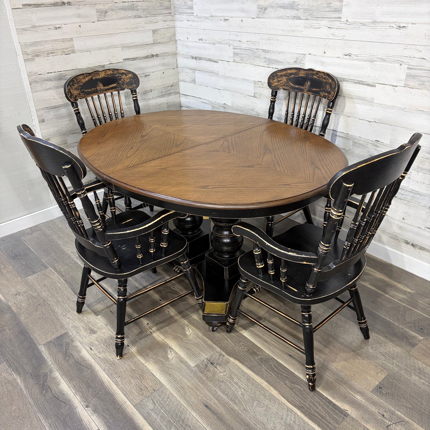 Antique Black Dining Set Table & 4 Chairs