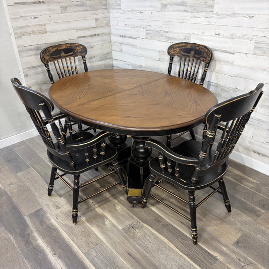 Antique Black Dining Set Table & 4 Chairs