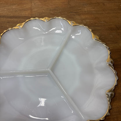 Vintage Anchor Hocking Fire-King Milk Glass Divided Dish