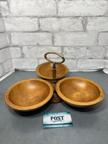 Mid Century Teak 3 Bowl Lazy Susan