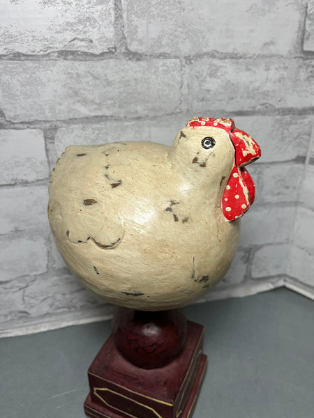 Hand Carved Barnyard Chicken Statue