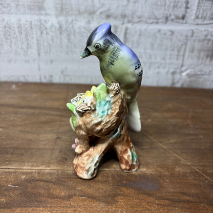 Vintage Porcelain Mama Blue Jay Statue