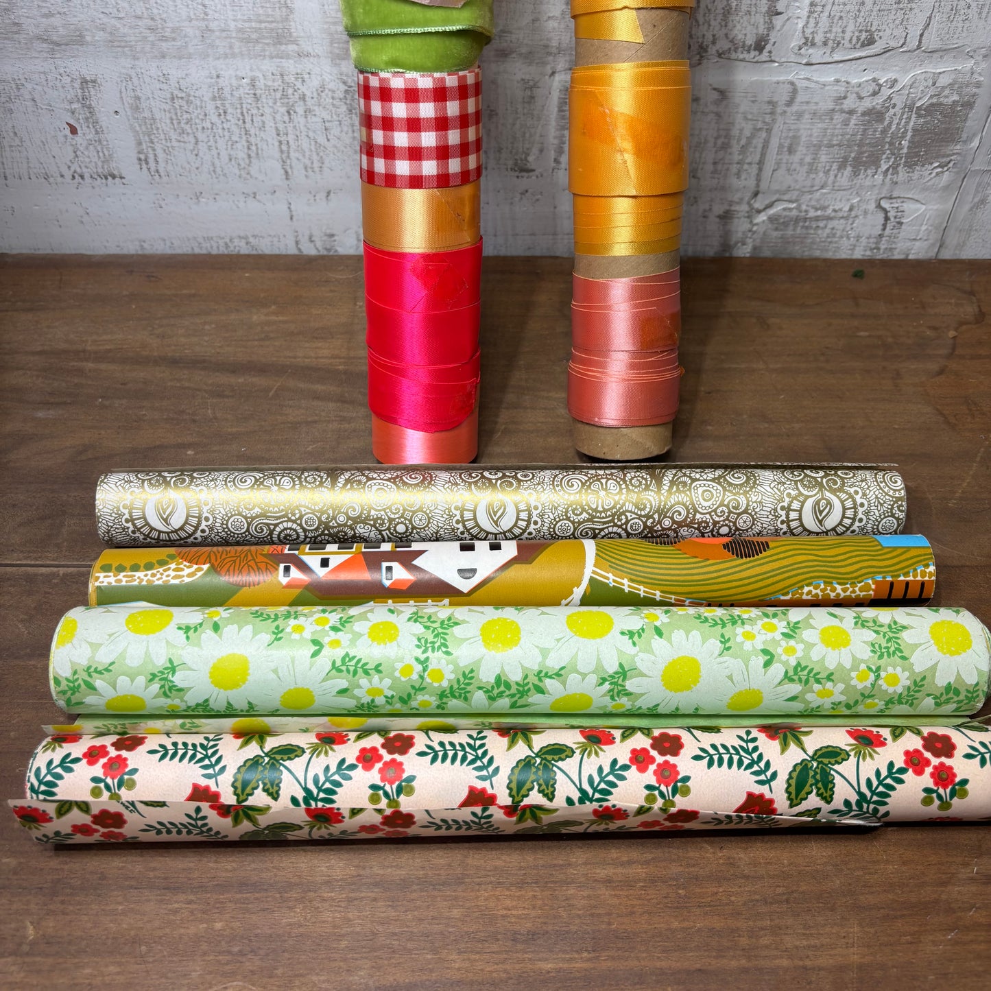 Vintage Wrapping Paper & Ribbon Bundle