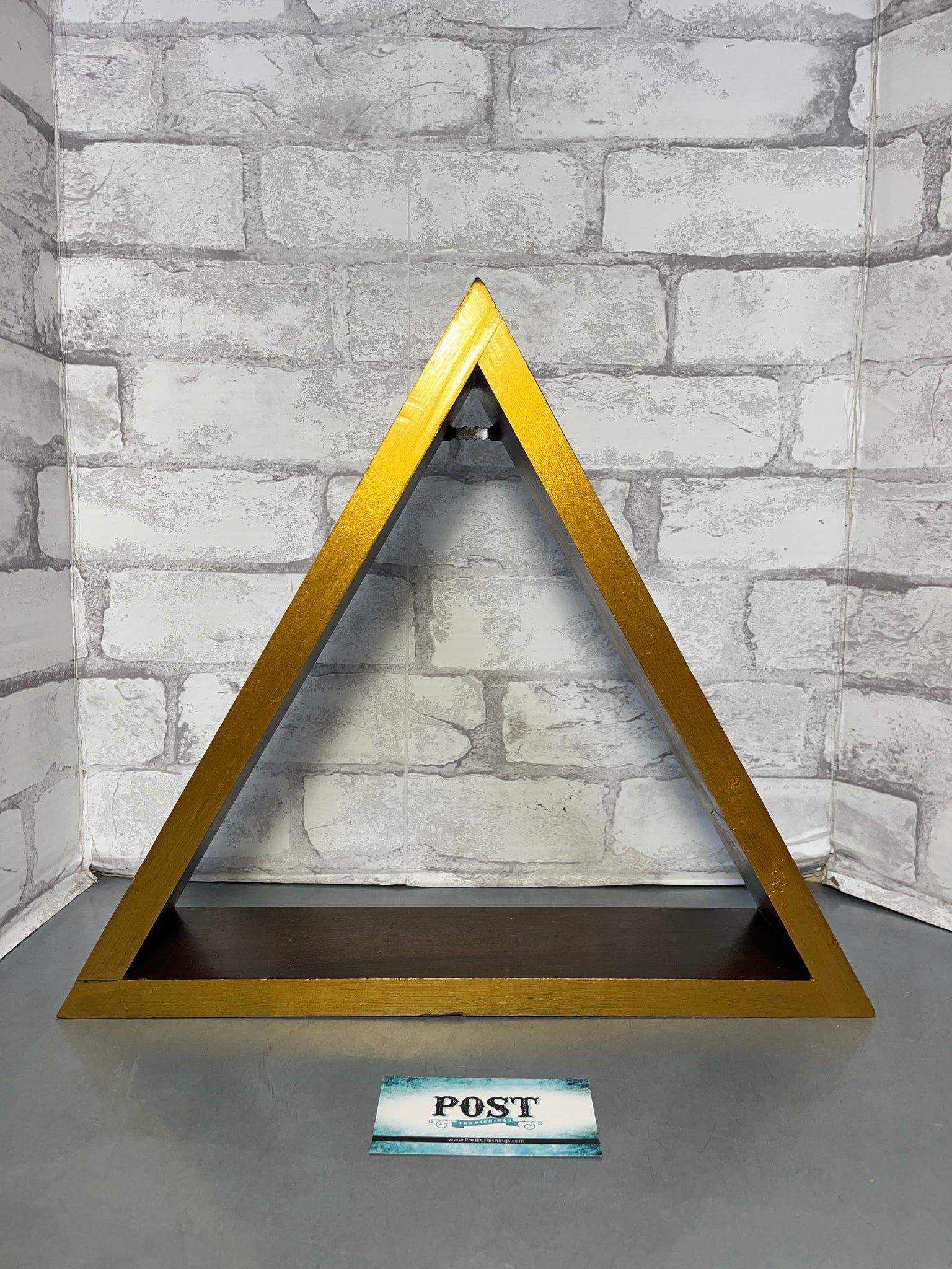 Wood Triangle Wall Shelf w/ Gold Trim