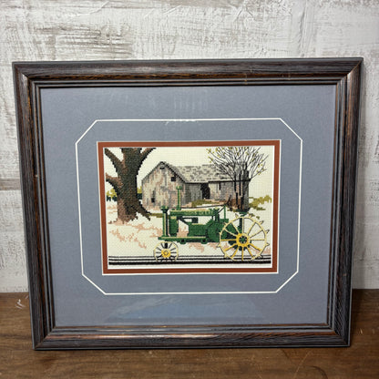Vintage Cross Stitched John Deere Art