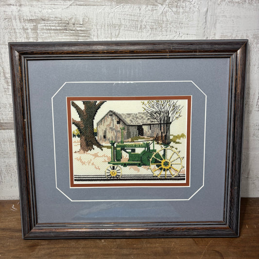 Vintage Cross Stitched John Deere Art