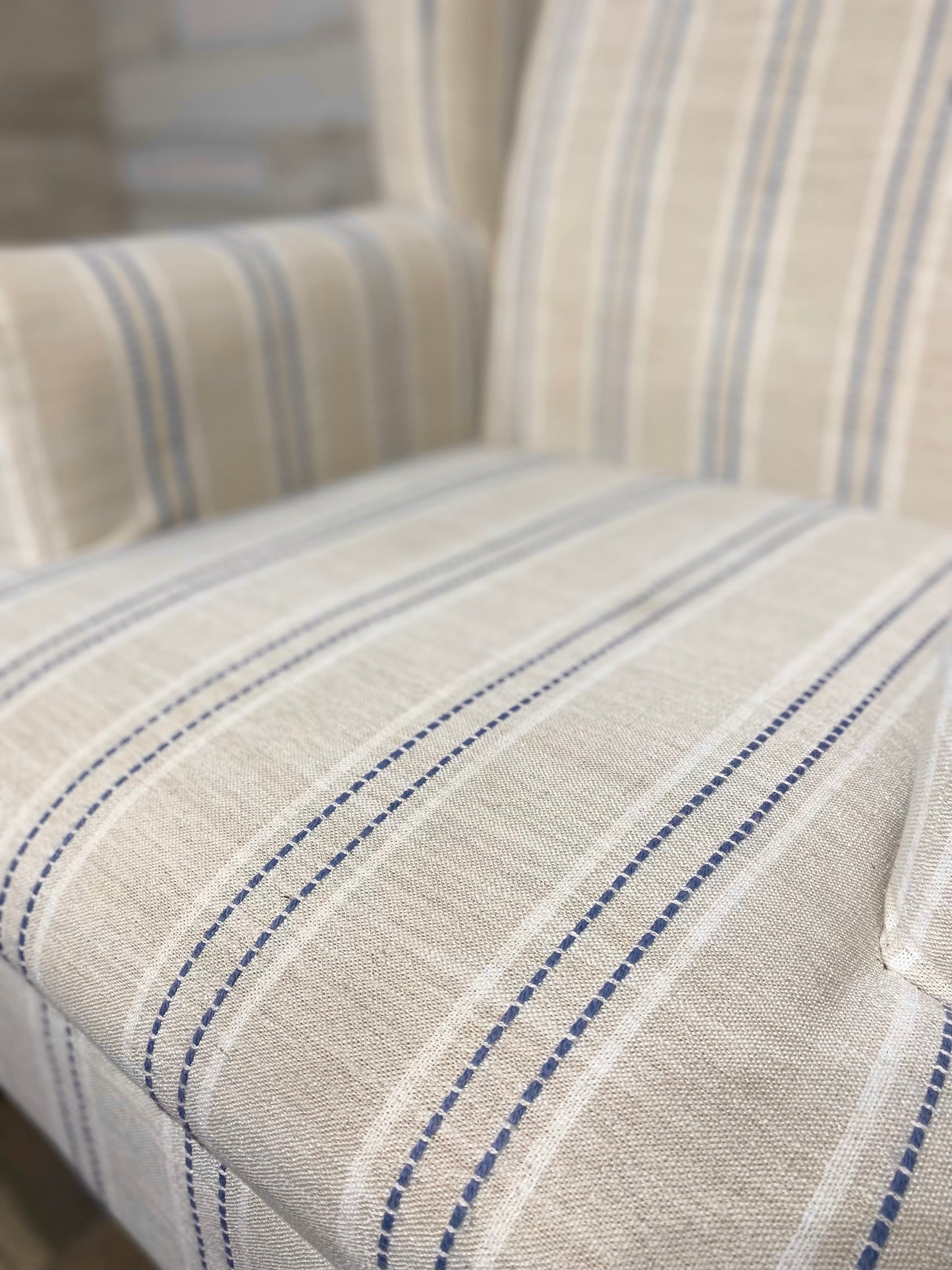 Ivory & Blue Stripe Accent Chair
