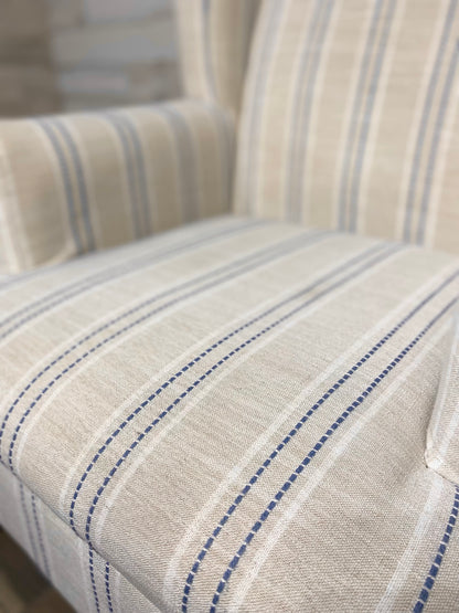 Ivory & Blue Stripe Accent Chair