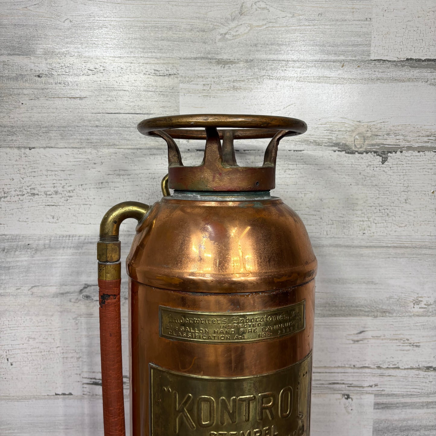 Antique Kontrol Stempel Copper Brass Fire Extinguisher