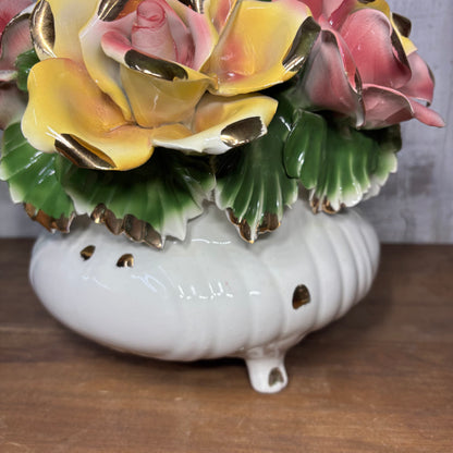 Italian Capodimonte Porcelain Flower Footed Floral Center Piece