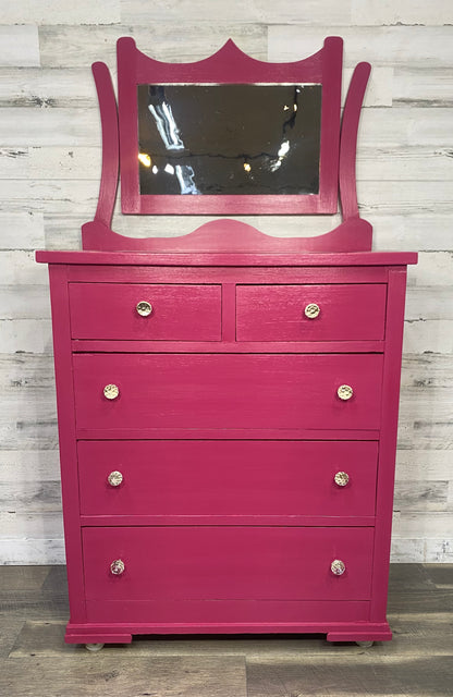 Hot Pink Antique Dresser W/ Mirror