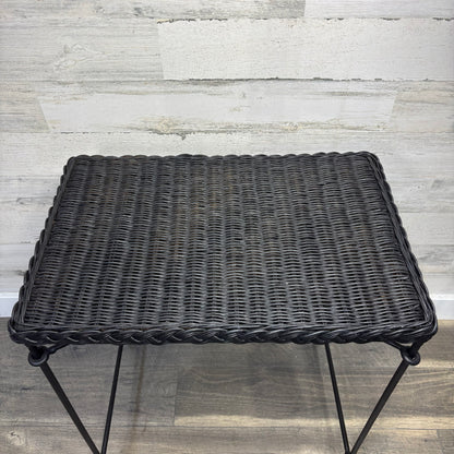 Small Black Wicker End Table