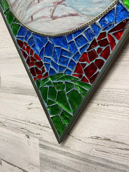 Stain Glass Winter Barn Painting