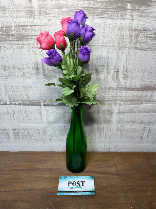 Pink & Purple Rose Boquet With Green Vase