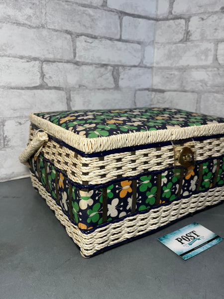 Vintage Butterfly Wicker Woven Sewing Basket