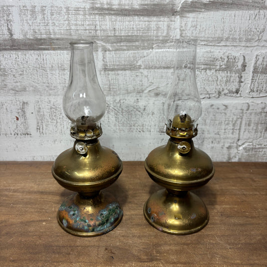 Vintage Brass Hurricane Lamps Set
