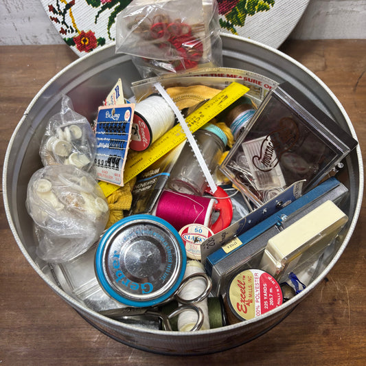 Vintage Sewing Lot Tin
