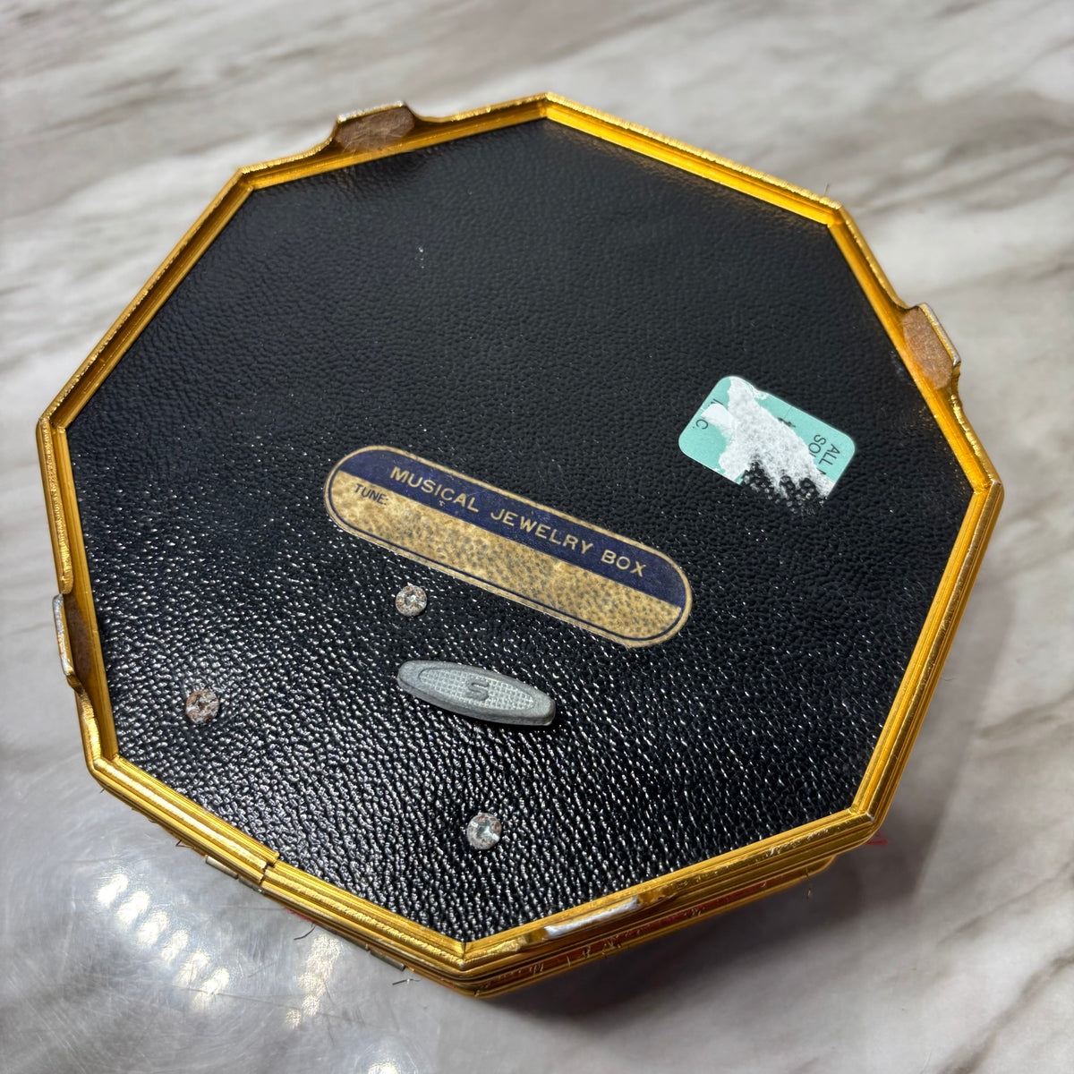 Vintage Octagon Red Velvet Music Jewelry Box